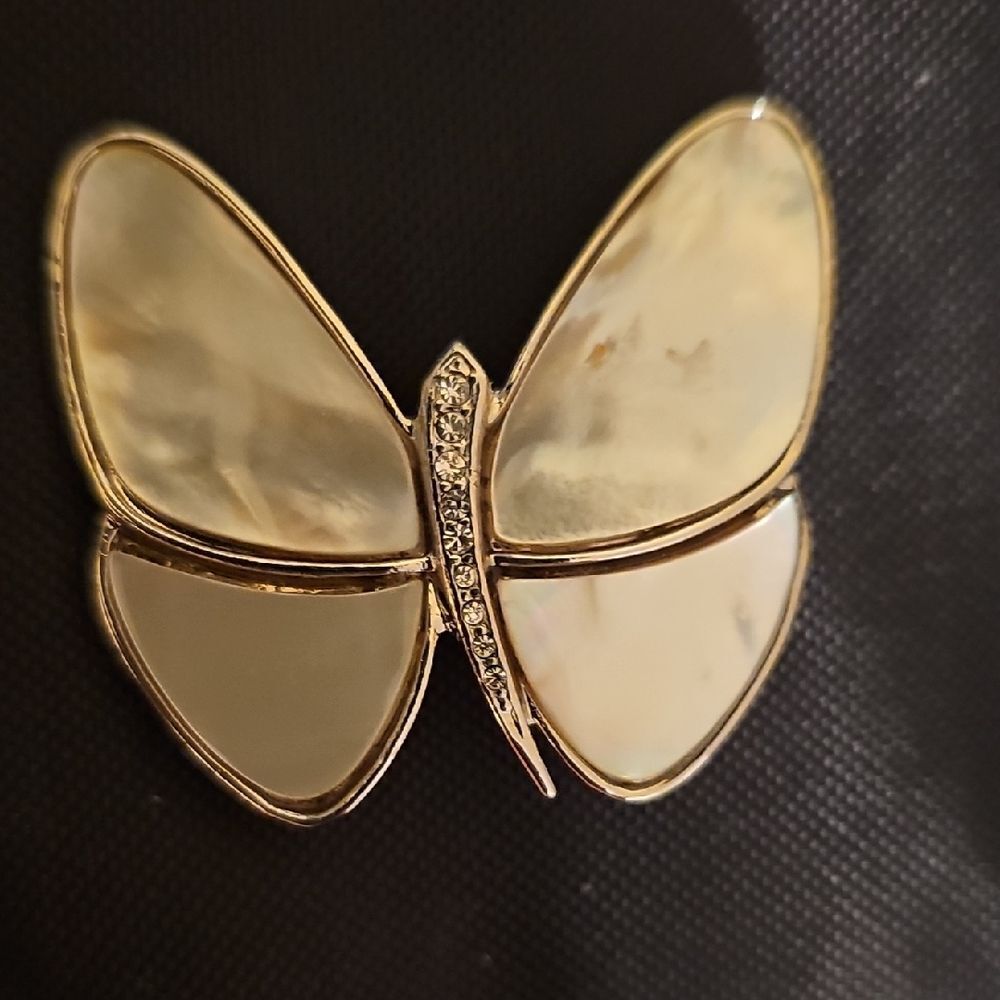 Chic Gold and Cream Butterfly Brooch